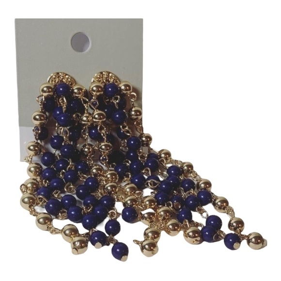 BP Blue and Gold Dangling Earrings - Picture 1 of 3